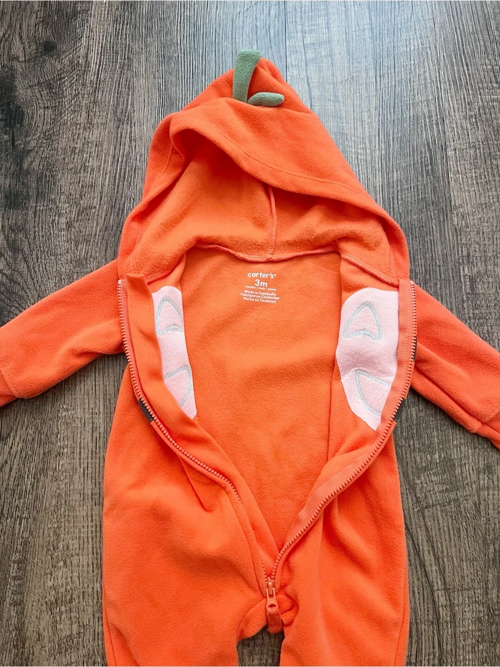 Carter’s 3 Mths Pumpkin Hoodie One-Piece Romper - Orange & Black Jack-O'-Lantern